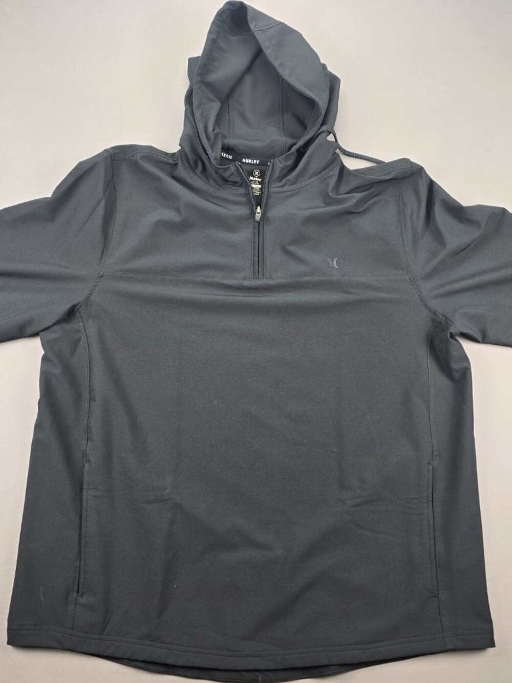 Hurley Stretch Knit Quarter Zip Drawstring Hoodie Black XL